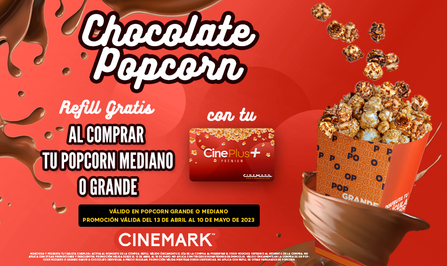CINEMARK REFILL DE POPCORN CHOCOLATE CON TU CINEPLUS+